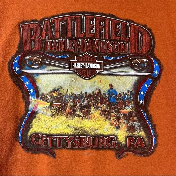Harley Davidson Long sleeve shirt Orange Gettysburg Pa battlefield - Picture 7 of 7
